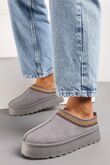 Grey Embroidered Fluffy Platform Detail Faux Fur Lined Ankle Boots