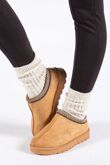 Chestnut Faux Suede Embroidered Fluffy Slippers Boots