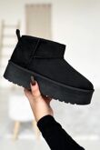 Black Ultra Mini Platform Faux Fur Lined Ankle Boots