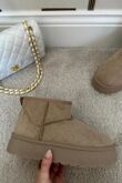Camel Ultra Mini Platform Faux Fur Lined Ankle Boots