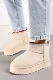 Cream Ultra Mini Platform Faux Fur Lined Ankle Boots