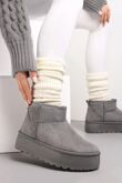 Grey Ultra Mini Platform Faux Fur Lined Ankle Boots
