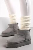 Grey Ultra Mini Platform Faux Fur Lined Ankle Boots