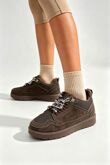 Brown Suede Faux Fur Lined Lace-up Low Top Trainers