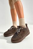 Brown Suede Faux Fur Lined Lace-up Low Top Trainers
