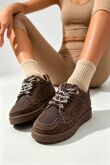 Brown Suede Faux Fur Lined Lace-up Low Top Trainers