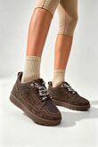 Brown Suede Faux Fur Lined Lace-up Low Top Trainers