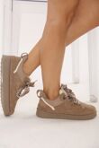 Camel Suede Faux Fur Lined Lace-up Low Top Trainers
