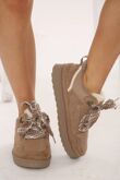 Camel Suede Faux Fur Lined Lace-up Low Top Trainers
