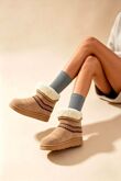 Camel Suede Faux Fur Lined Aztec Trim Ankle Boots