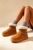 Chestnut Suede Faux Fur Lined Aztec Trim Ankle Boots
