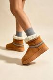 Chestnut Suede Faux Fur Lined Aztec Trim Ankle Boots