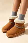 Chestnut Suede Faux Fur Lined Aztec Trim Ankle Boots