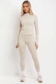 Beige Printed Active Top And Legging Energy Gym Set