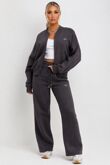 Slate Grey Printed Bomber Sweatshirt With Straight Leg Jogger