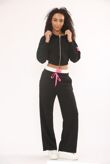 Graphic Badge Baggy Cropped Hoodie With Contrast Trouser