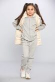 Girls Beige Pocket Front Puffer Gilet