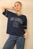 Plus Size Oatmeal Contrast Short Sleeve LA Varsity T-Shirt