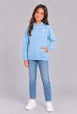 Sky Blue Kids Casual Fleece Printed Pullover Hoodie