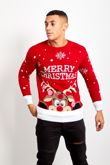 Red Pom Reindeer Merry Christmas Jumper 