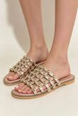 Rose Gold Studded Caged Flat Slider Sandals