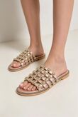 Rose Gold Studded Caged Flat Slider Sandals