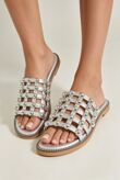 Silver Studded Caged Flat Slider Sandals