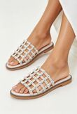 Nude PU Studded Caged Flat Slider Sandals