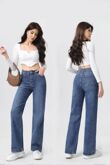 Blue Casual Loose High Waisted Super Stretch Wide Leg Jeans