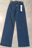 Blue Wide Leg Diamond Pattern Glitter Jeans