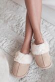 Cream Faux Fur Lined Slip-on Slippers