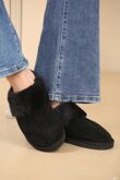 Black Faux Fur Lined Slip-on Slippers