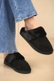 Black Faux Fur Lined Slip-on Slippers