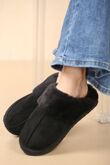 Black Faux Fur Lined Slip-on Slippers