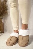 Camel Faux Fur Lined Slip-on Slippers