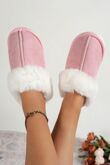 Pink Faux Fur Lined Slip-on Slippers