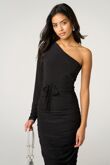 Black Ruched One Sleeve Bodycon Dress