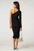 Black Ruched One Sleeve Bodycon Dress