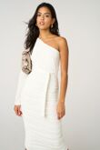 White Ruched One Sleeve Bodycon Dress