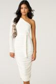 White Ruched One Sleeve Bodycon Dress