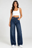 Dark Blue High Waist Diamante Straight Leg Jeans