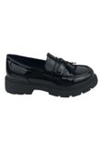 Black Patent Slip on Chunky Flatform Loafer Shoes with Tassel