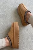 Camel Embroidered Fluffy Platform Detail Faux Fur Lined Boots
