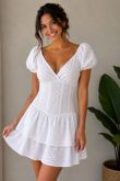 Tiered Ruffle V-Neck Eyelet Playsuit Mini Dress
