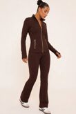 Brown Sculpted Zip-Up Jacket & Flare Leggings Set