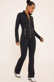 Brown Sculpted Zip-Up Jacket & Flare Leggings Set
