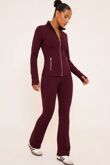 Brown Sculpted Zip-Up Jacket & Flare Leggings Set