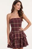 Strapless Plaid Double Button Tiered Mini Dress