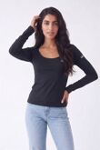 Black Printed Long Sleeve Scoop Neck Fitted Top