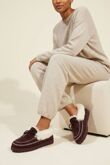 Camel Faux Fur Trim Stitch Detail Moccasin Slippers